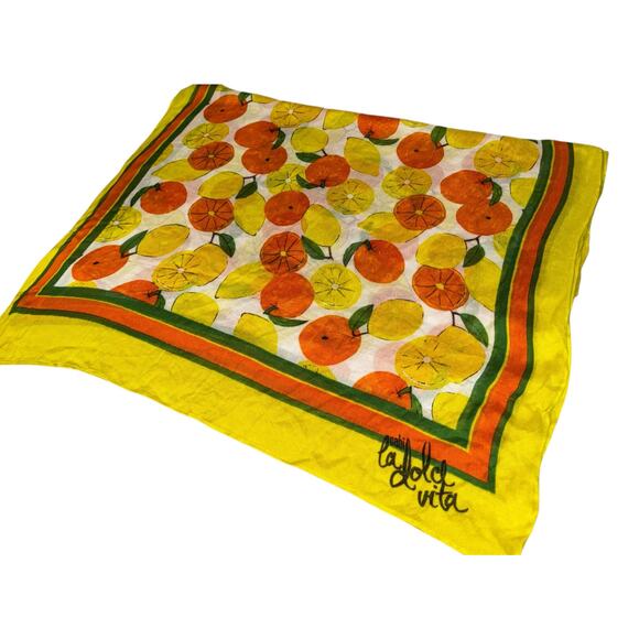 RARE Cabi Limited Edition La Dolce Vida Scarf Lemon Oranges Artsy Colorful Soft - Picture 2 of 6
